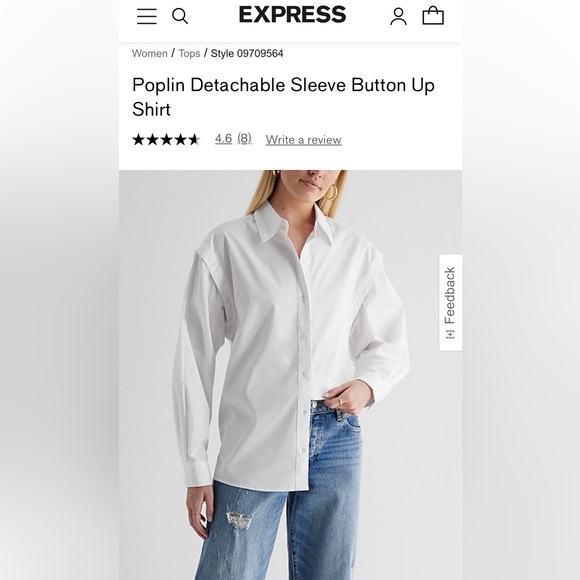 Express white detachable long sleeve poplin cotton button up shirt /vest, 2 in 1 - Picture 3 of 10